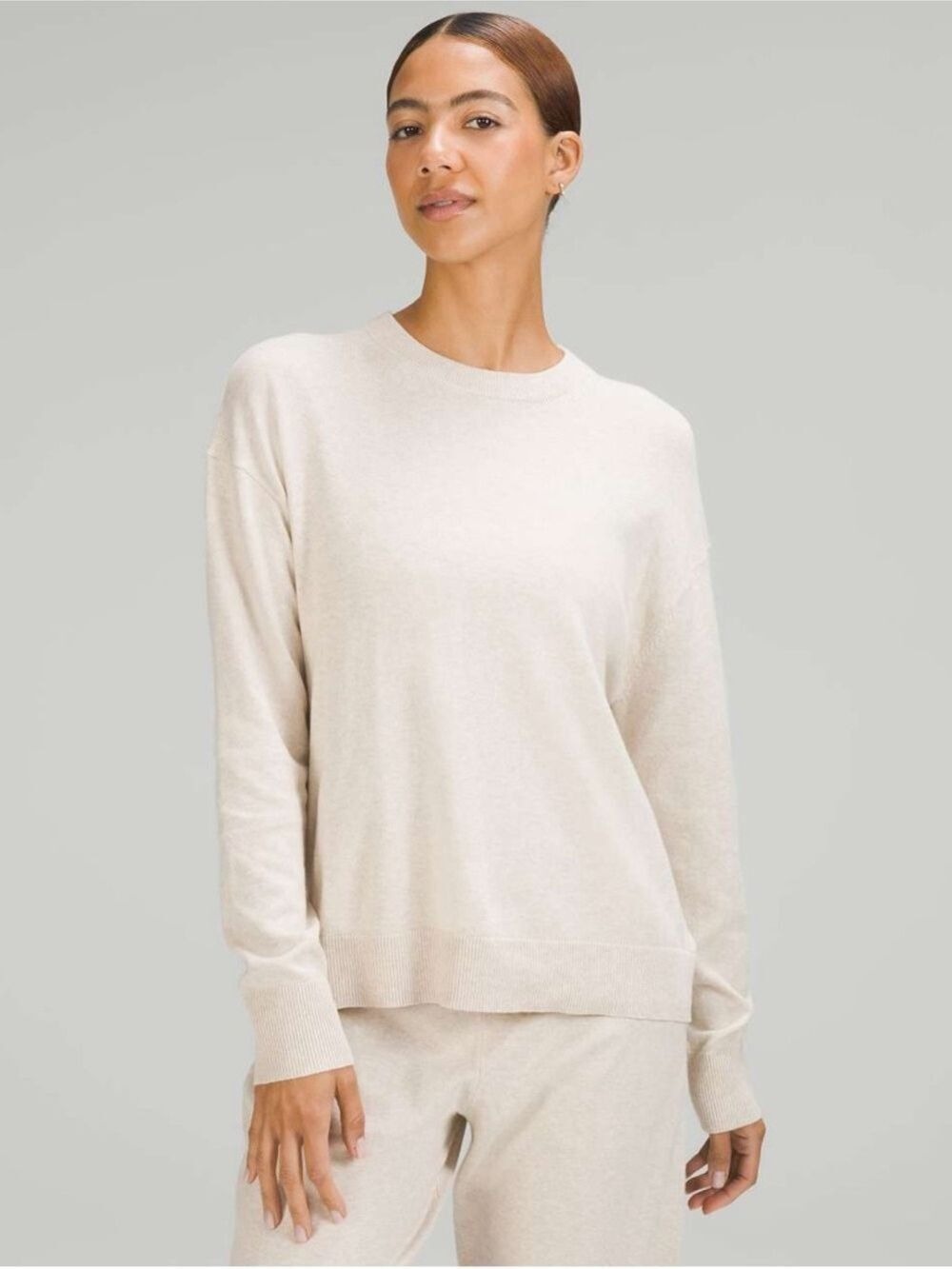 Lululemon Cotton-Cashmere Blend Crewneck Sweater Heathered Natural Ivory Size 0